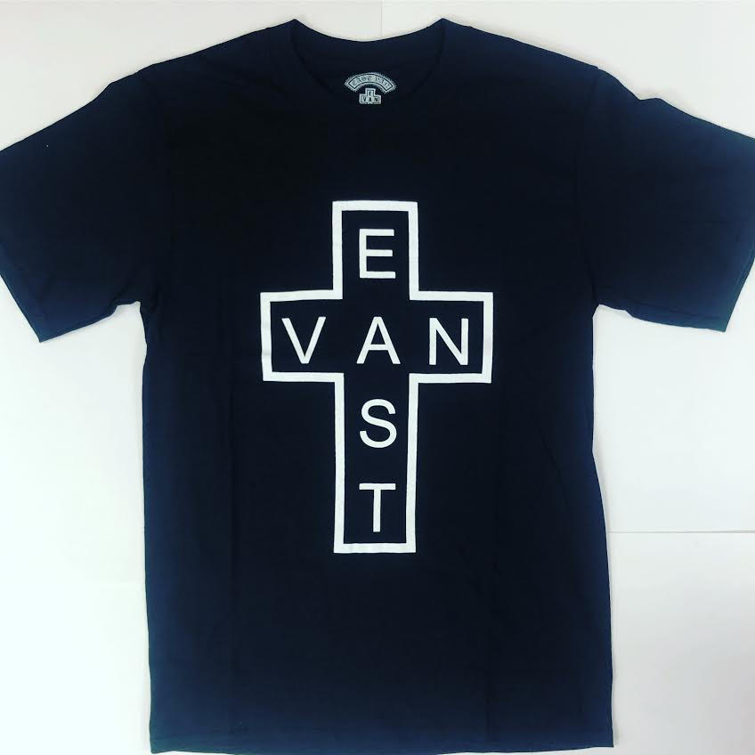 EVC Double Cross Tee - White on Black