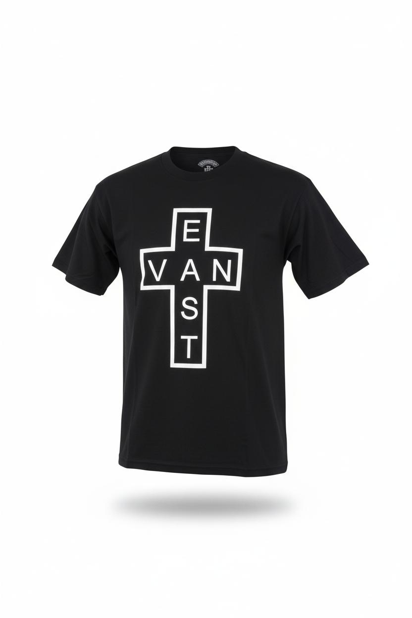 EVC Double Cross Tee - White on Black